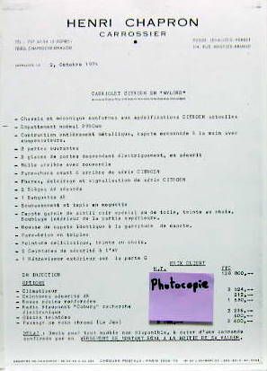Couverture de 1974 CITROEN SM MYLORD  CHAPRON TARIF
