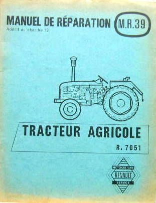 Couverture de 1958 TRACTEUR RENAULT R7051 RELEVAGE HYDRAULIQUE TYPE 324 MANUEL DE REPARATION MR 39  ADDITIF AU CHAPITRE 12
