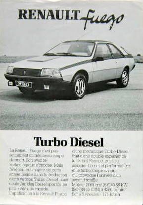 Couverture de 1983 RENAULT FUEGO TURBO DIESEL PROSPECTUS