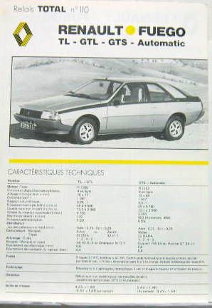 Couverture de RENAULT FUEGO FICHE D'ENTRETIEN DE TOTAL