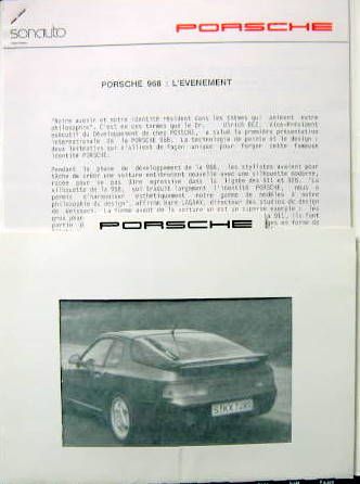 Couverture de 1991 PORSCHE 968 DOSSIER DE PRESSE L'EVENEMENT