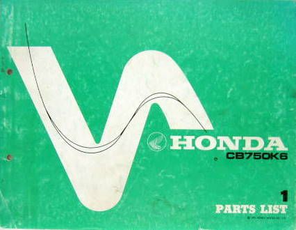 Couverture de 1975 HONDA CB 750 K6 PARTS LIST EN ANGLAIS