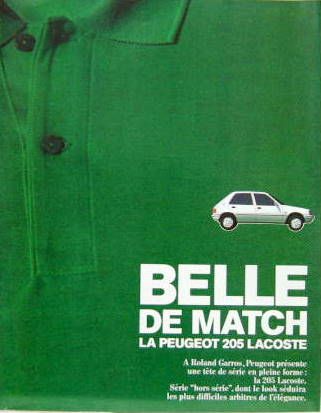 Couverture de 1984 PEUGEOT 205 LACOSTE CATALOGUE
