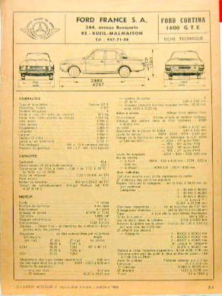 Couverture de 1968-7 FORD CORTINA FICHE TECHNIQUE