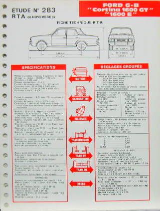 Couverture de 1969-11 FORD CORTINA 1600GT 1600E FICHE TECHNIQUE