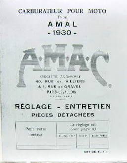 Couverture de 1930 AMAL CARBURATEURS