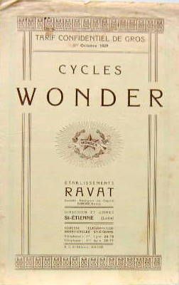 Couverture de 1929 CYCLES WONDER RAVAT TARIF  ST ETIENNE