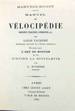 Couverture de 1896 MANUEL DE VELOCIPEDIE FAC SIMILE DE 1983