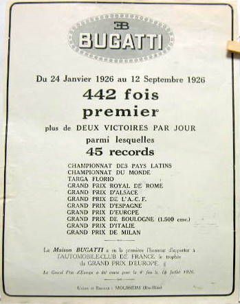 Couverture de 1926 BUGATTI PUBLICITE DECOUPEE DANS LES REVUES D'EPOQUE