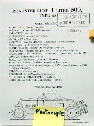 Couverture de 1930 BUGATTI TYPE 43A FICHE DESCRIPTIVE