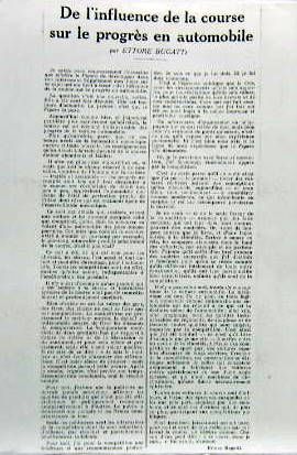 Couverture de BUGATTI RARE ARTICLE D'ETTORE BUGATTI