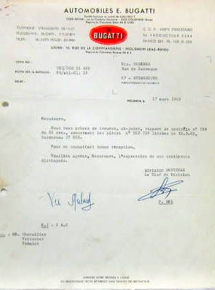 Couverture de BUGATTI MOLSHEIM LETTRE A ENTETE