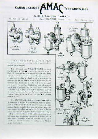 Couverture de 1935 AMAC CARBURATEURSTYPE 40 41 A AIGUILLE ET COURSE