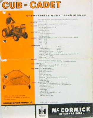 Couverture de Mc CORMICK  TRACTEUR  CUB CADET 100-70