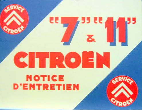 Couverture de 1935 TRACTION 7 11 LIVRET D'ENTRETIEN