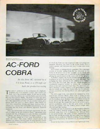 Couverture de AC COBRA 4,2 LITRES TEST ORIGINAL DE ROAD AND TRACK EN ANGLAIS