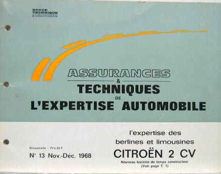 Couverture de 1968 CITROEN 2CV L'EXPERTISE AUTOMOBILE POUR LES ASSURANCES RTA
