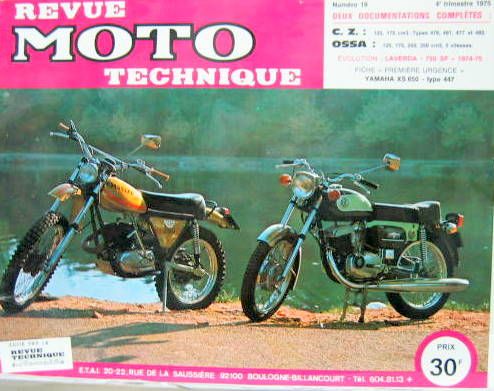 Couverture de 19 RMT CZ 125 175 TYPE 476 481 477 482 OSSA 125 175 250 350 5 VITESSES EVOLUTION LAVERDA 750 SF 74-75 FICHE YAMAHA XS 650 447