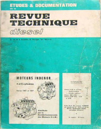 Couverture de INDENOR MOTEUR DIESEL 4 ET 6 CYLINDRES SERIE TMD ET XDP REVUE TECHNIQUE RTD