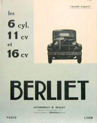 Couverture de BERLIET  11ET 16 CV 6 CYL DEPLIANT N° P378