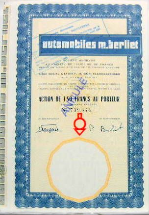 Couverture de 1978 BERLIET ACTIONS AVEC 20 COUPONS