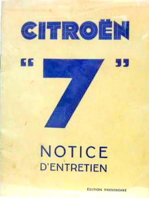 Couverture de 1934 TRACTION 7 LIVRET D'ENTRETIEN
PROVISOIRE