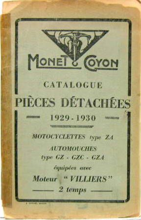 Couverture de 1929-1930 MONET GOYON  2 TEMPS CATALOGUE DE PIECES DETACHEES