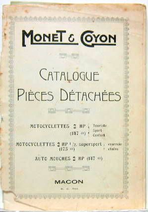 Couverture de 1927 MONET GOYON 2 CV 147 CC-2 HP 1/2 175 CC- AUTO MOUCHES 2 HP 147 CC  CATALOGUE DE PIECES DETACHEES + TARIF