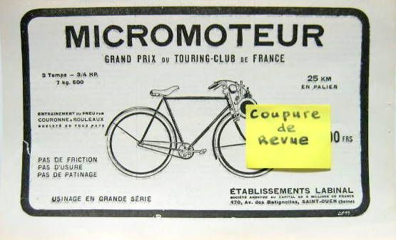 Couverture de 1923 MICROMOTEUR DECOUPAGE DE REVUE D'EPOQUE