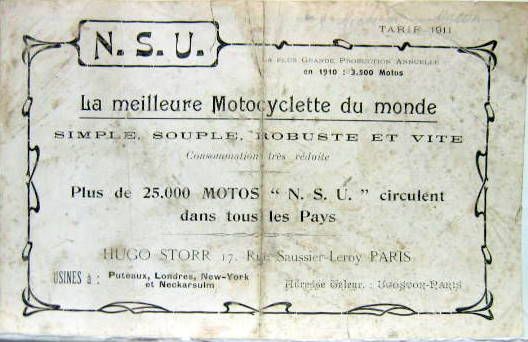 Couverture de NSU 1911 2 ET 3 HP DEPLIANT