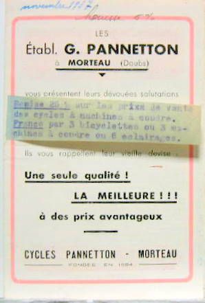 Couverture de 1937 PANNETTON CYCLES ET VELOMOTEUR A MORTEAU DOUBS
