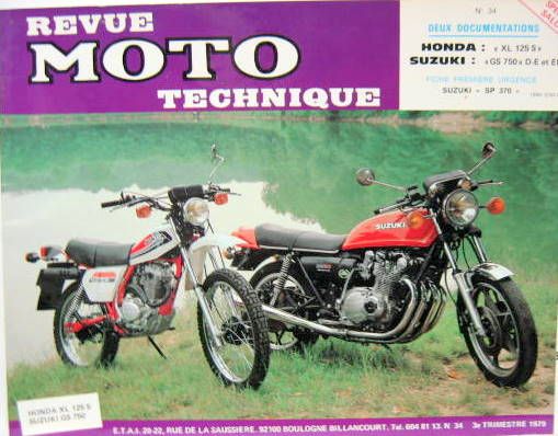 Couverture de 34 RMT HONDA XL 125 S SUZUKI GS 750 D-E ET EN FICHE DE PREMIERE URGENCE SUSUKI SP 370