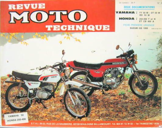 Couverture de 32 RMT YAMAHA TY 50M-DT 50M RD 50M HONDA 250-400T ET N ET CB 400A FICHE DE PREMIERE URGENCE SUZUKI GS 1000