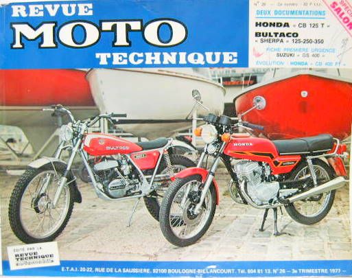 Couverture de 26 RMT HONDA CB 125T BULTACO SHERPA 125-250-350 FICHE SUZUKI GS 400 EVOLUTION HONDA CB 400F1