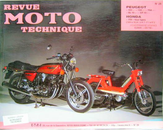 Couverture de 28 RMT PEUGEOT 103-104-TSA-GL10-GT10 HONDA 750 1969- A 78 K1 A K7 F1 ET F2 FICHE SUZUKI GS 750