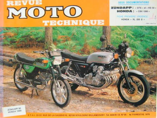 Couverture de 35 RMT ZUNDAPP GTS ET KS 50 HONDA CBX 1000 FICHE HONDA XL 250S