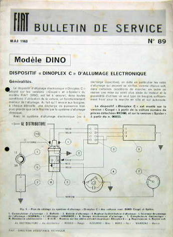 Couverture de 1968 FIAT DINO DISPOSITIF DINOPLEX C D'ALLUMAGE ELECTRONIQUE EXPLICATION ET MONTAGE