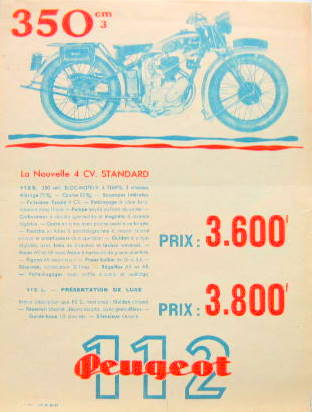 Couverture de 1933-10 PEUGEOT MOTO 112 +S+L 350 CM3 PROSPECTUS