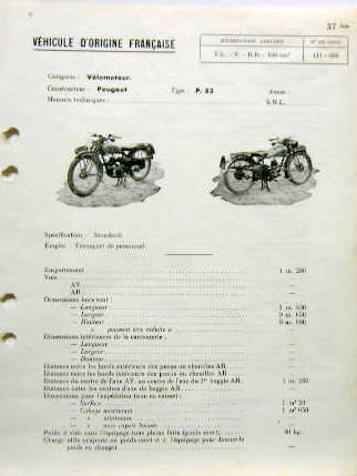 Couverture de PEUGEOT MOTO  P 53 FICHE DE L'ARMEE