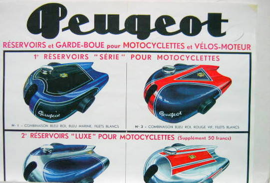 Couverture de 1936 PEUGEOT MOTO AFFICHE DES DECORATIONS DE RESERVOIR MOTOS ET VELOS MOTEURS EN COPIE COULEUR