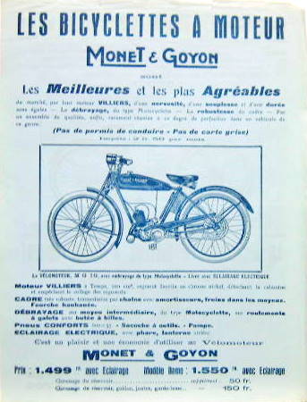 Couverture de MONET GOYON BICYCLETTE A MOTEUR MG10-M11-M10D 100 CM3 PROSPECTUS