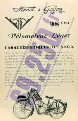Couverture de MONET GOYON VELOMOTEUR LEGER TYPE S2GD 98 CM3 PROSPECTUS