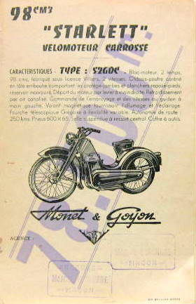 Couverture de MONET GOYON VELOMOTEUR CARROSSE STARLETT TYPE S2GDC 98 CM3 PROSPECTUS VIOLET