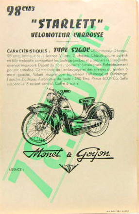 Couverture de MONET GOYON VELOMOTEUR CARROSSE STARLETT TYPE S2GDC 98 CM3 PROSPECTUS VERT