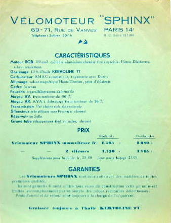 Couverture de SPHINX VELOMOTEUR MOTEUR ROB B 100 CM3 PROSPECTUS