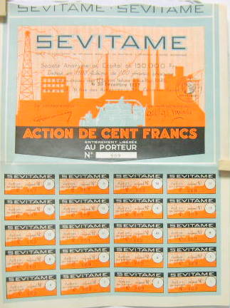 Couverture de 1937-12 SEVITAME ACTION DE 100 FR MOTO FABRIQUEE PAR SIMCA