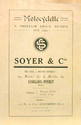 Couverture de 1925 SOYER 175 CM3 FLECHE BLEUE CATALOGUE