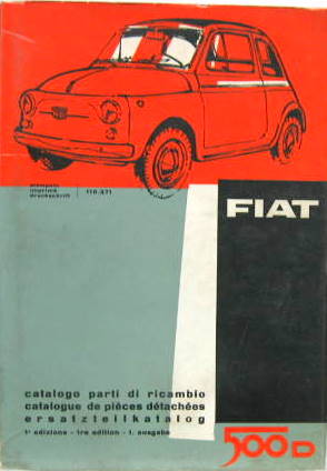 Couverture de 1961-IX FIAT 500 D CATALOGUE DE PIECES DETACHEES EN ITALIEN FRANCAIS ALLEMAND