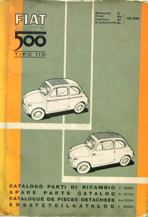 Couverture de 1960-IV FIAT 500 TYPE 110 CATALOGUE DE PIECES DETACHEES EN ITALIEN FRANCAIS ALLEMAND ANGLAIS