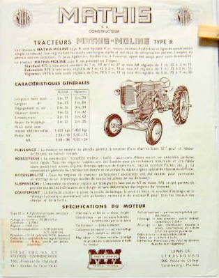 Couverture de TRACTEUR MATHIS MOULINE TYPE R A STASBOURG PROSPECTUS